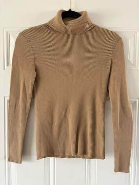 Lauren Ralph Lauren Tan Ribbed Cotton Turtleneck Sweater Size S